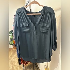 Torrid Harper Satin Pullover Blouse Top Shirt 3/4 Roll Tab Sleeve